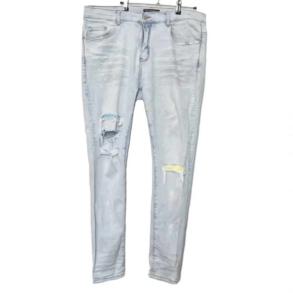 AMIRI Painter Distressed Skinny Jeans Men's Size 36 Blue Tie‎ Dye Paint Spots